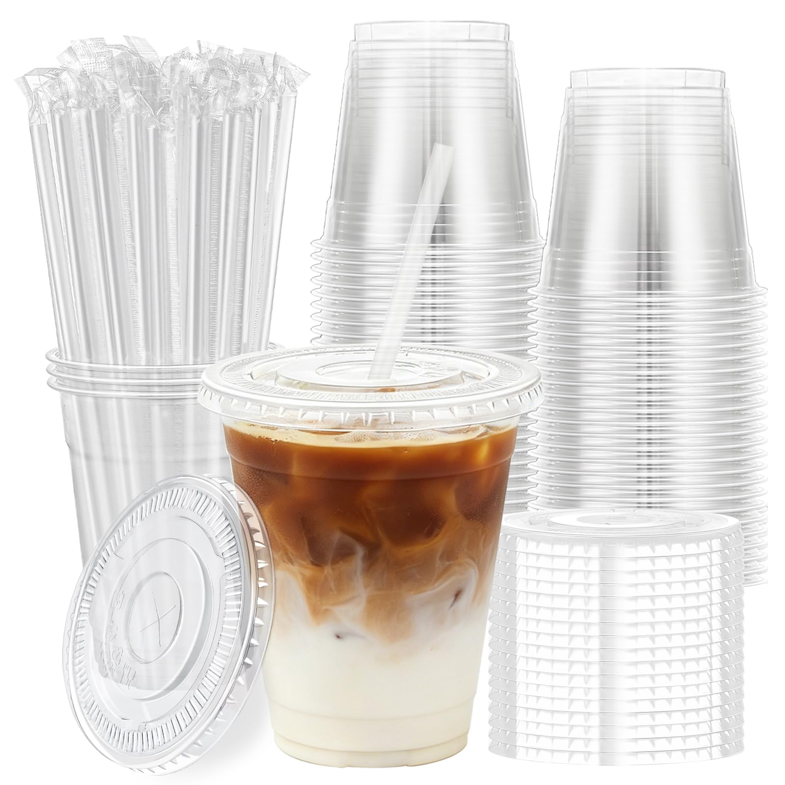 Lamosi 100 Pack 16 oz Clear Plastic Cups with Lids and Straws — Amazon image 7