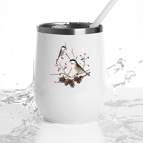 Miniatura 4 de Fun Couple Gift with Chickadee Bird Design for Nature Lovers 12oz Wine Tumbler Cup
