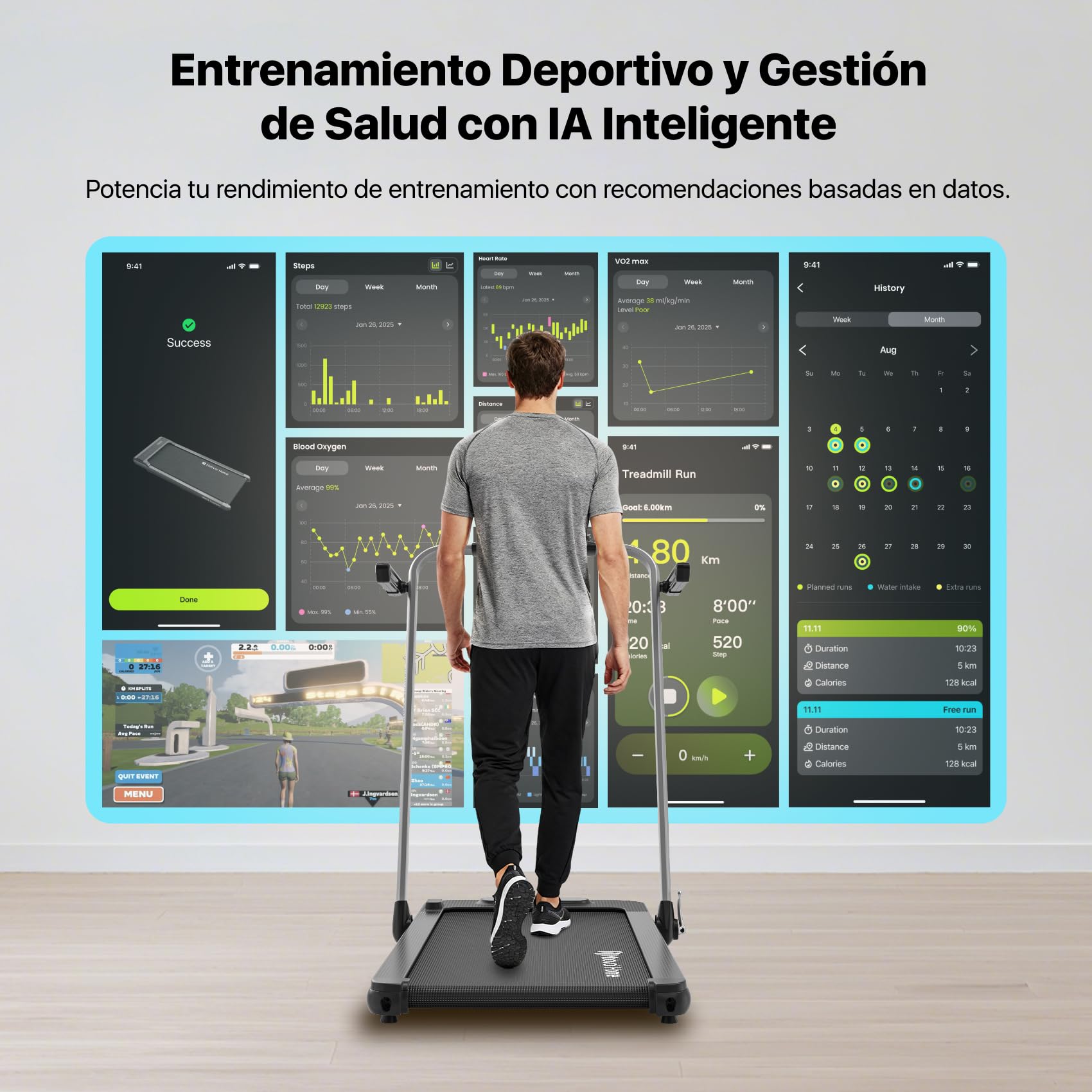 Mobvoi Home Treadmill SE Smart AI con TicSports App Cinta De Correr Plegable 3 En 1 2.5 HP Compact Portable Under Desk con Control Remoto Pantalla LED para El Hogar Y La Oficina 120KG 12 KM/H