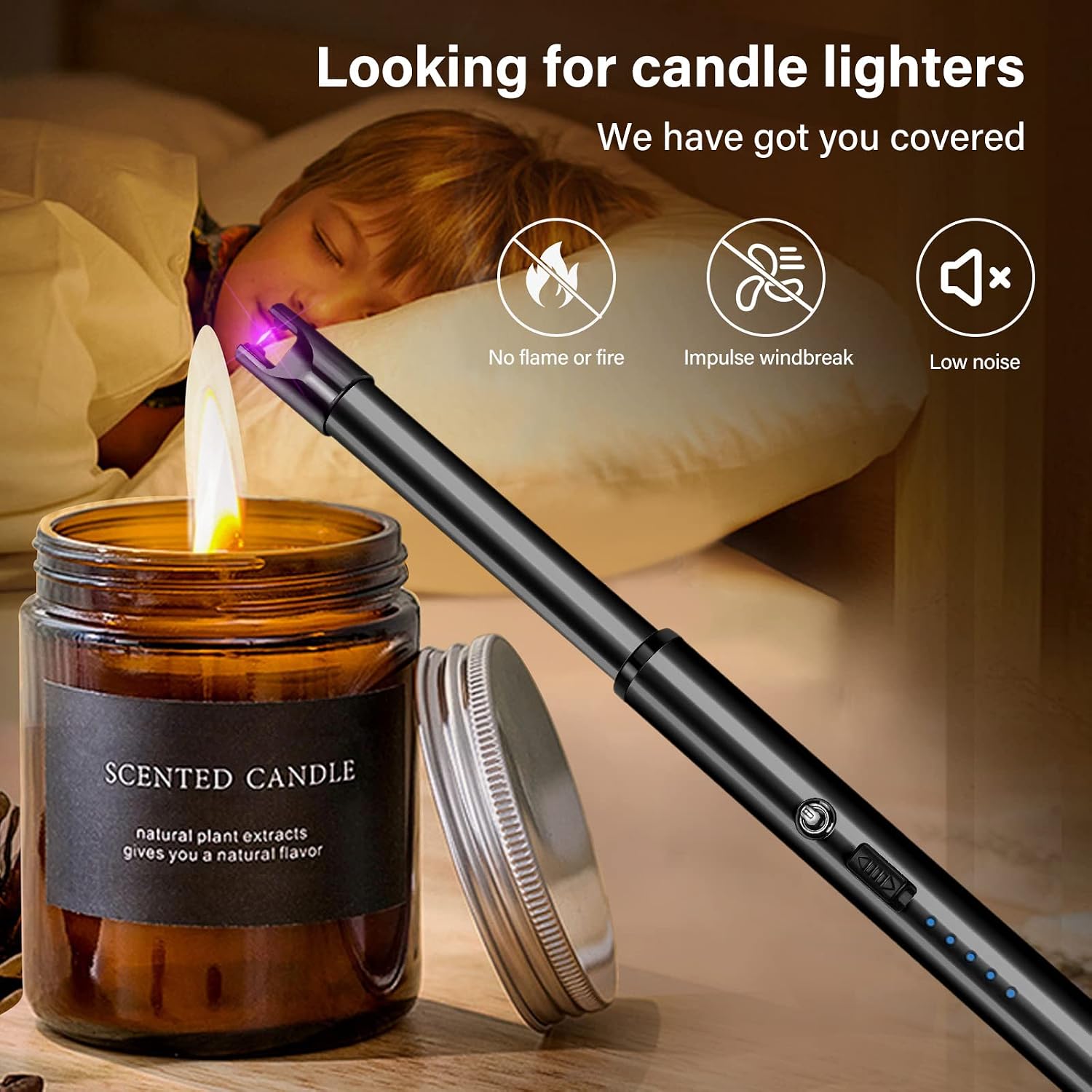 Navpeak Candle Lighter Long Neck Windproof Electric Arc Lighter for Gas Stove Fireplace BBQ Kitchen Grills(Black)