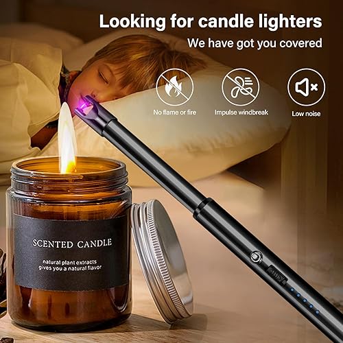 Miniatura 6 de Navpeak Encendedor de velas de cuello largo a prueba de viento, encendedor eléctrico de arco para estufa, chimenea, barbacoa, parrillas de cocina