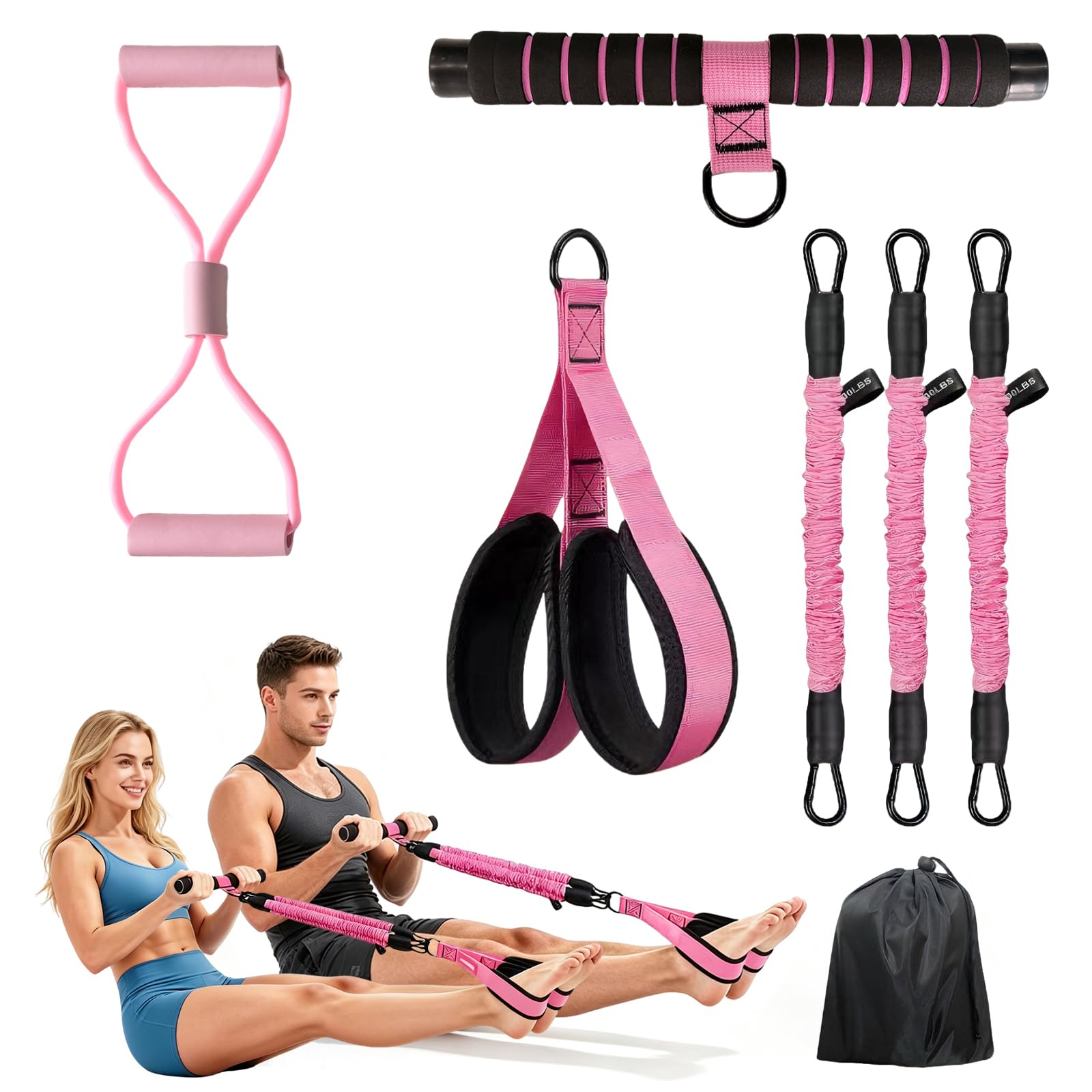 Cycayit Pedal Resistance Bands with Handle, Sit-Up Exercise Equipment Women