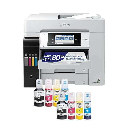 Epson EcoTank Pro ET-5850 Wireless Color All-in-One Supertank Printer with Scanner, Copier, Fax and Ethernet , White