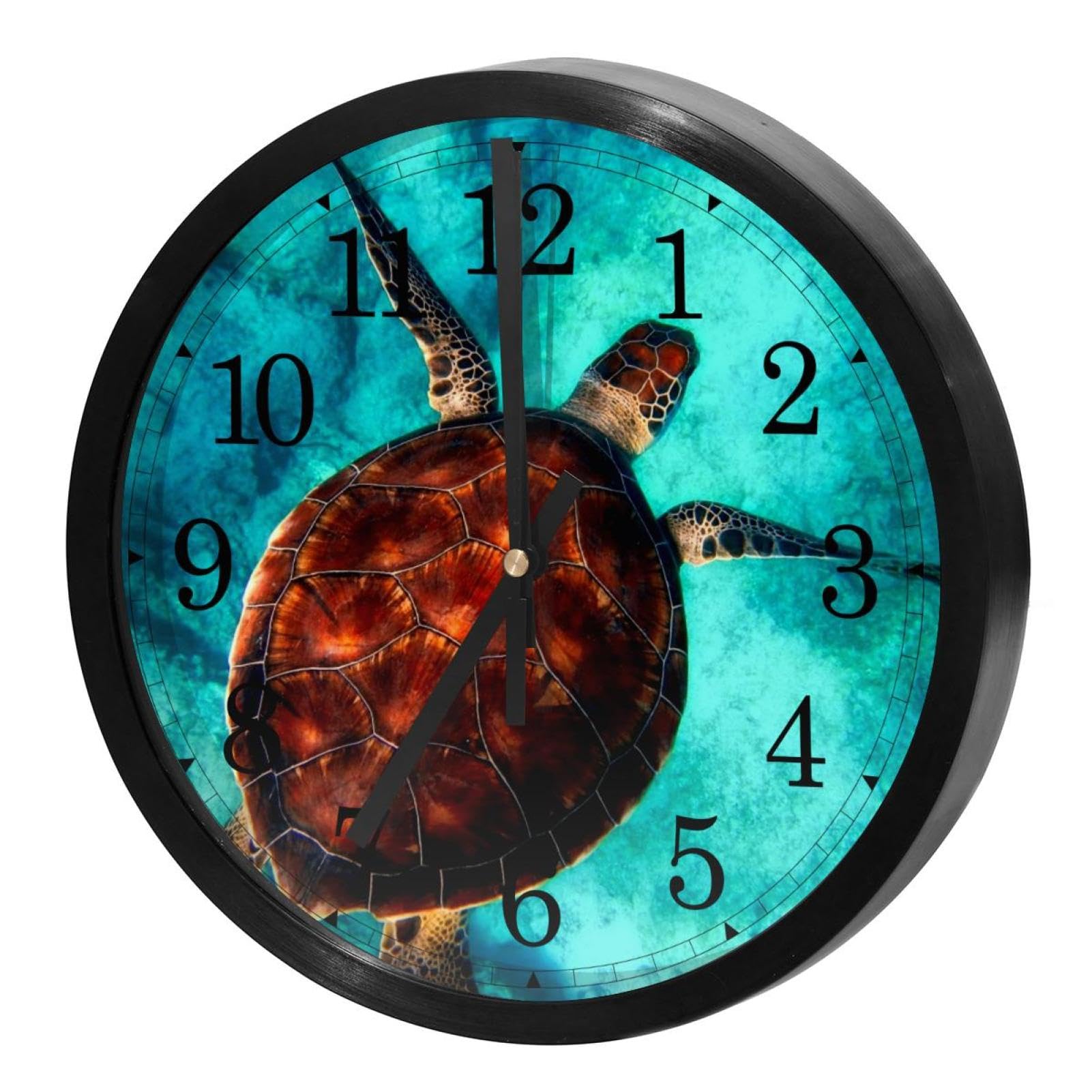 Horloge murale silencieuse à quartz motif tortue de mer pour décoration de cuisine et salon
