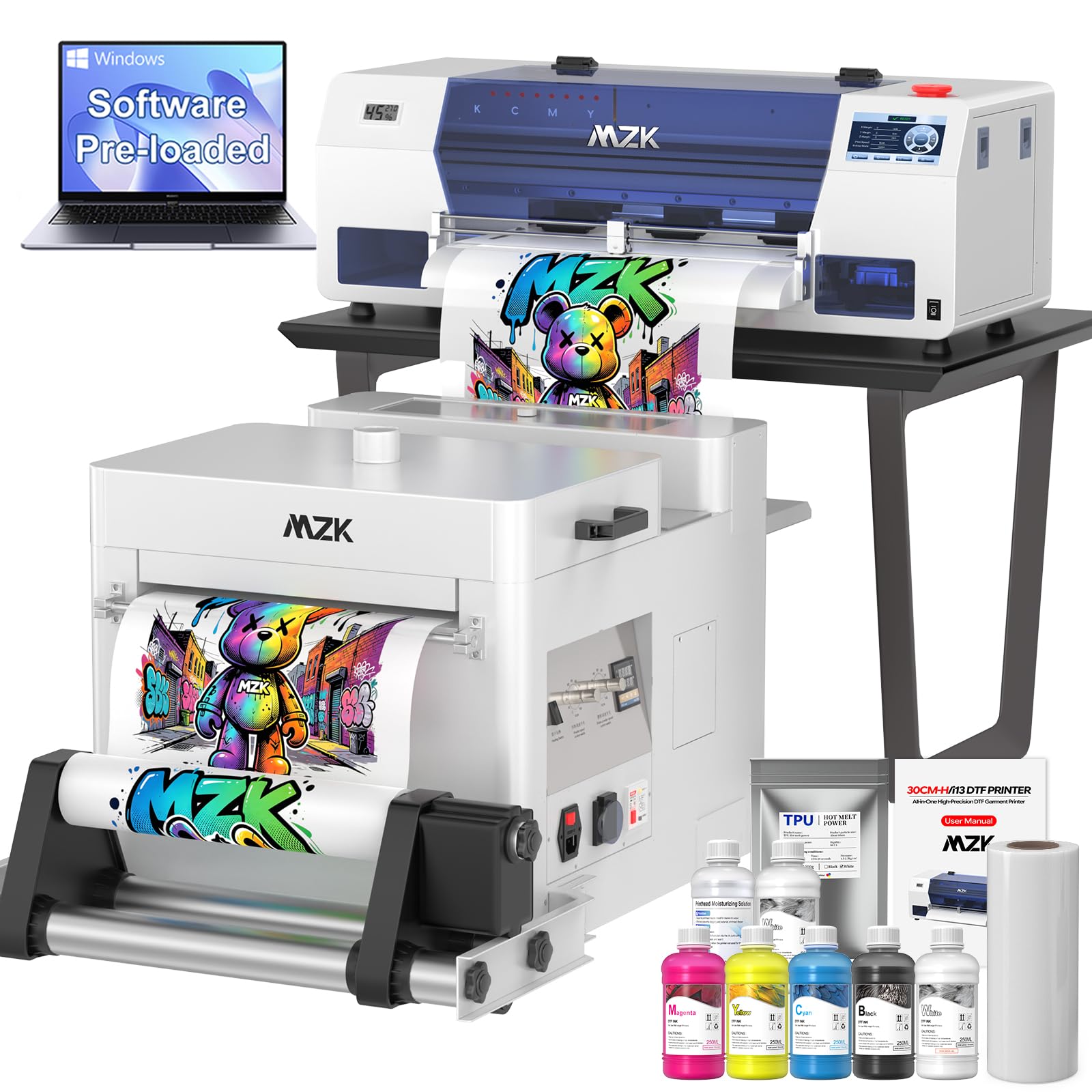 MZK 14'' A3 DTF Printer Bundle With F1080 Printhead,2X-Speed VS L1800/R1390,Auto-Cleaning Durable Mode+Ink Anti-Clog Filter system,5'' Multi-Function Touch Screen,Dual Ink Level Alert,Gift Ink 2 Years