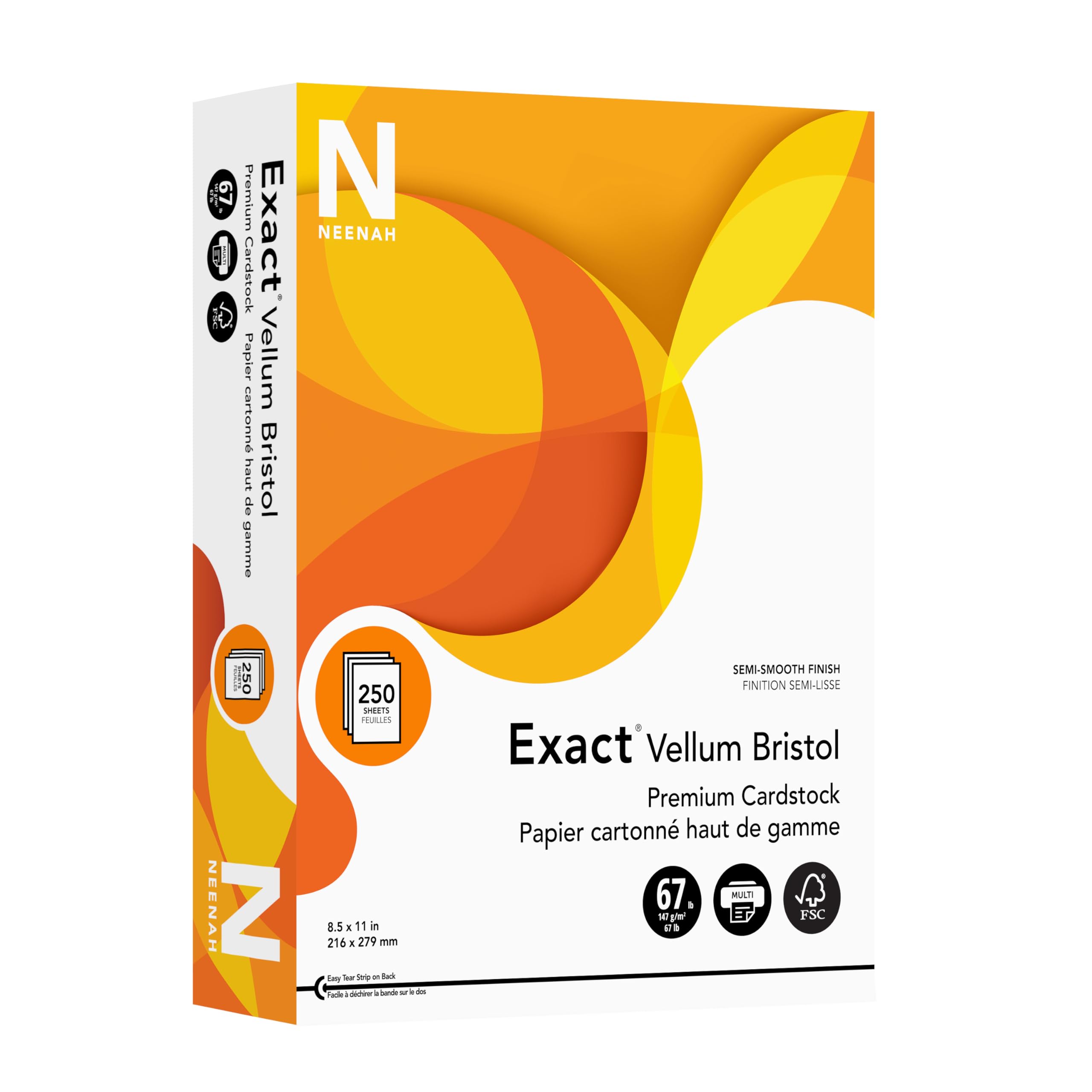 Neenah Paper Exact Vellum Bristol, 67 lb, 8.5 x 11", 250 Sheets, White, 94 Brightness (80211)