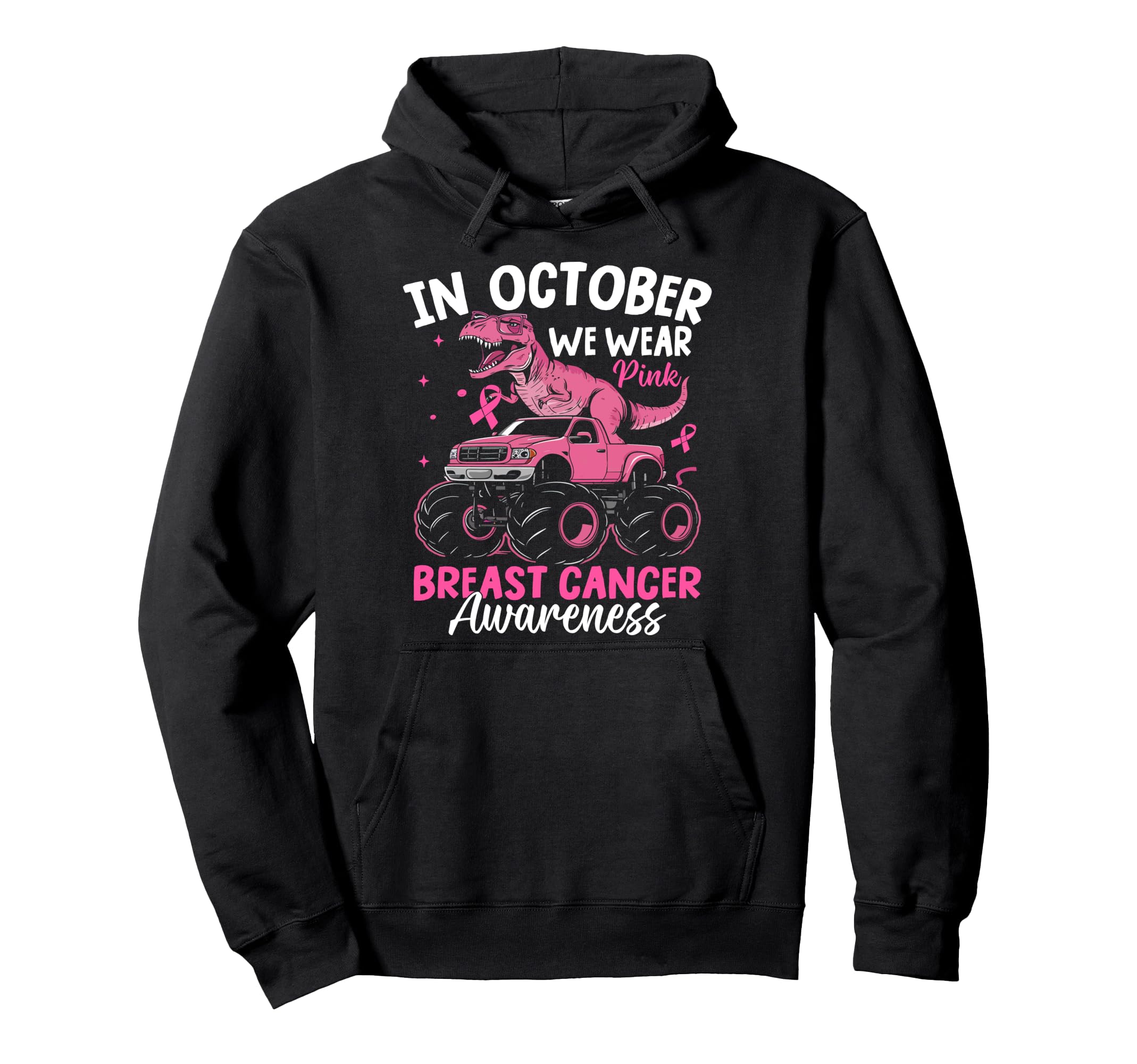 In October We Wear Pink Breast Cancer Awareness Dinosaur Pullover Hoodie