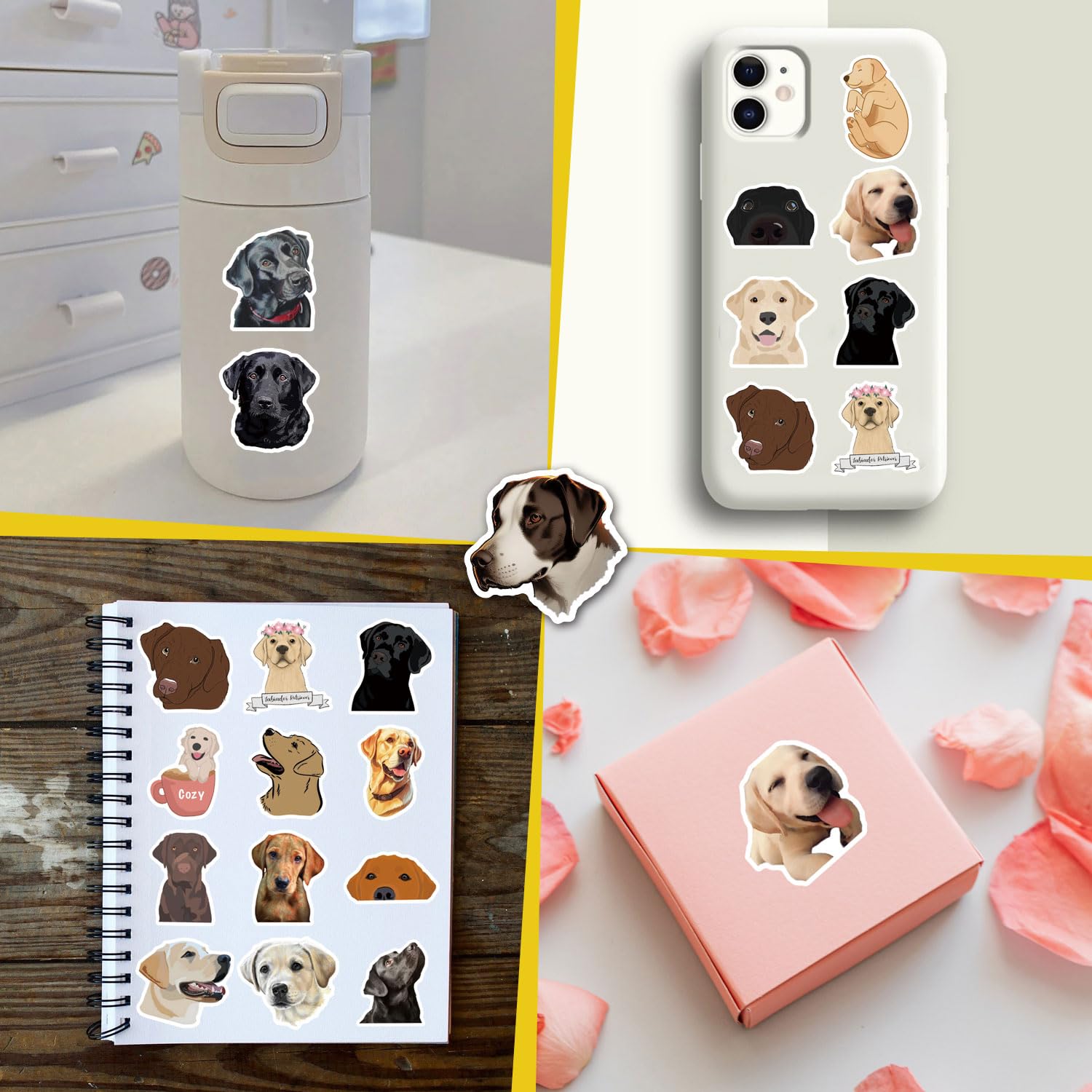 60pcs Labrador Retriever Stickers Vinyl Waterproof Aesthetic Cute Cartoon Animals Dog Decals Stickers for Laptop Water Bottles Skateboard Book Scrapbook Luggage Decals for Adults