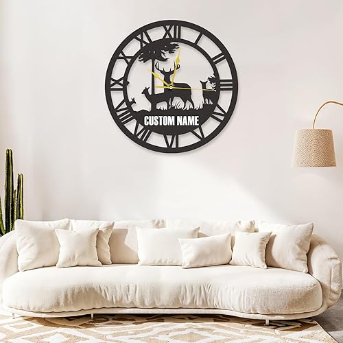 Miniatura 2 de Reloj de pared personalizado con diseño de ciervo de cabaña, reloj de pared rústico de granja, sin tictac, funciona con pilas, relojes de pared