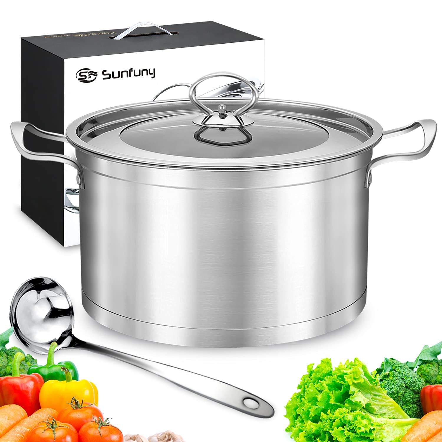 Sunfuny Cooking Pot Set, Stainless Steel Cookware Set with Soup Ladle,Dutch Oven, 26cm Cooking Soup Pot Kitchen Utensils, Holiday Gift