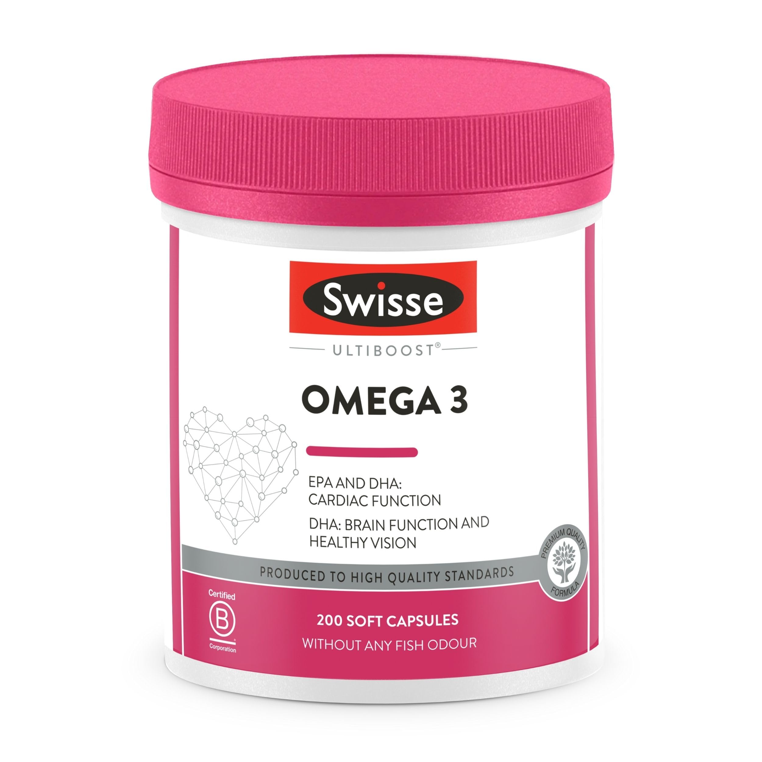 SWISSE - Omega 3 IFOS Certificado 5 Estrellas, 200 Cápsulas Blandas con 1500 mg de Aceite de Pescado, Vitamina E, 233 mg EPA y 135 mg DHA por Dosis - Suplementos para Cerebro y Corazón, Made in Italy