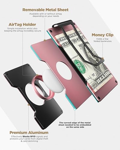Miniatura 3 de VULKIT Minimalsit - Cartera metálica con clip para dinero, soporte para tarjetas de crédito, compatible con soporte para Airtag, bolsillo frontal,