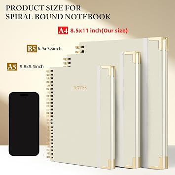 A4 Large Dotted Spiral Notebook 8.511 100 Pages 50 Sheets Linen Hardcover | College Ruled Journaling For Work & Note Taking Thick Spiral Journal For Writing Daily Journal For Women & Men- White
