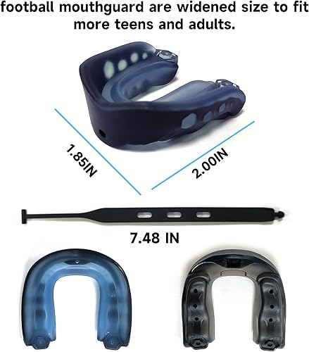 Miniatura 3 de Paquete de 2 protectores bucales de fútbol con correas y estuche, protector bucal para niños y jóvenes, protector bucal deportivo para boxeo,