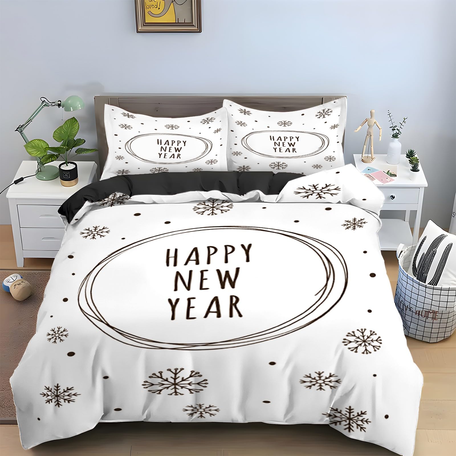 Parure de lit ambiance de Noël avec housse de couette 240x260 flocon de neige