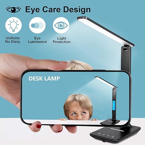 Miniatura 8 de LAOPAO Lámpara de escritorio con cargador inalámbrico: puerto de carga USB, lámpara de mesa con reloj, lámparas de escritorio para el hogar