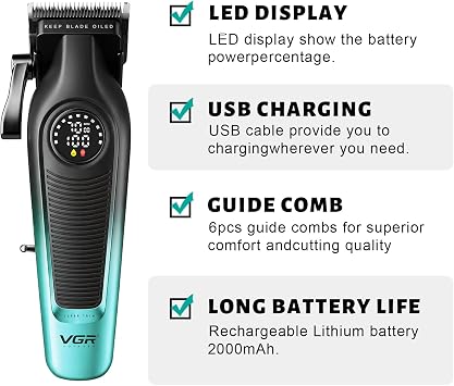VGR 196 Professional Hair Clippers for Men with 7000 RPM Motor, Green