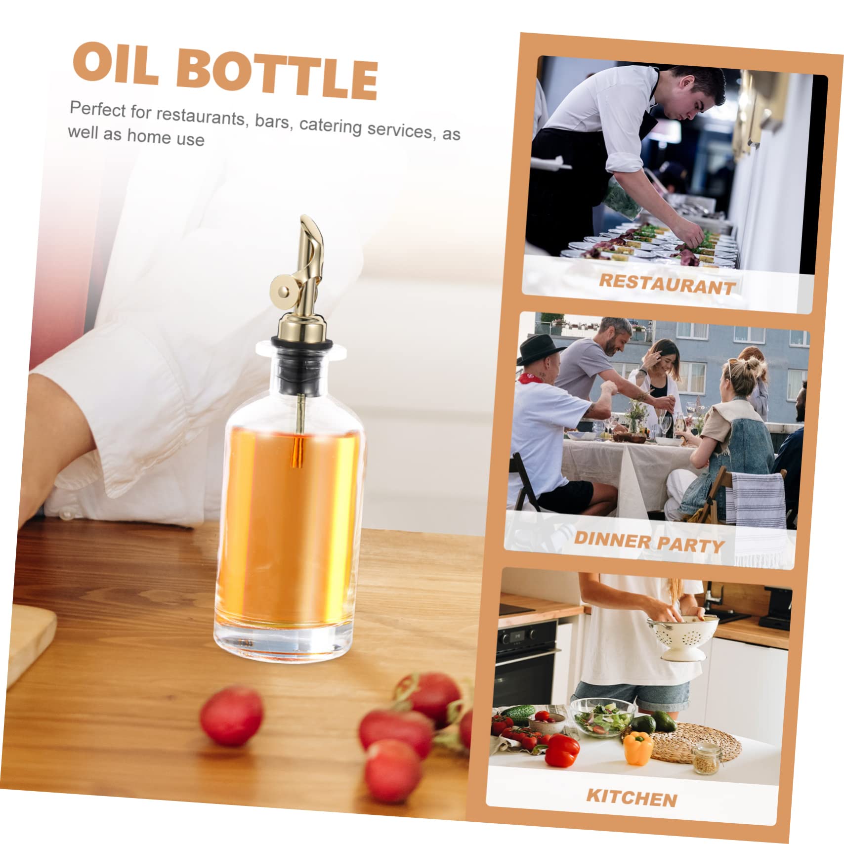 Botella Dispensadora de Aceite Automática de Vidrio 350ml, 2 Piezas | Tapa Dorada, Acero Inoxidable, Control de Aceite Apertura Automática, Formato para Cocina y Mesa