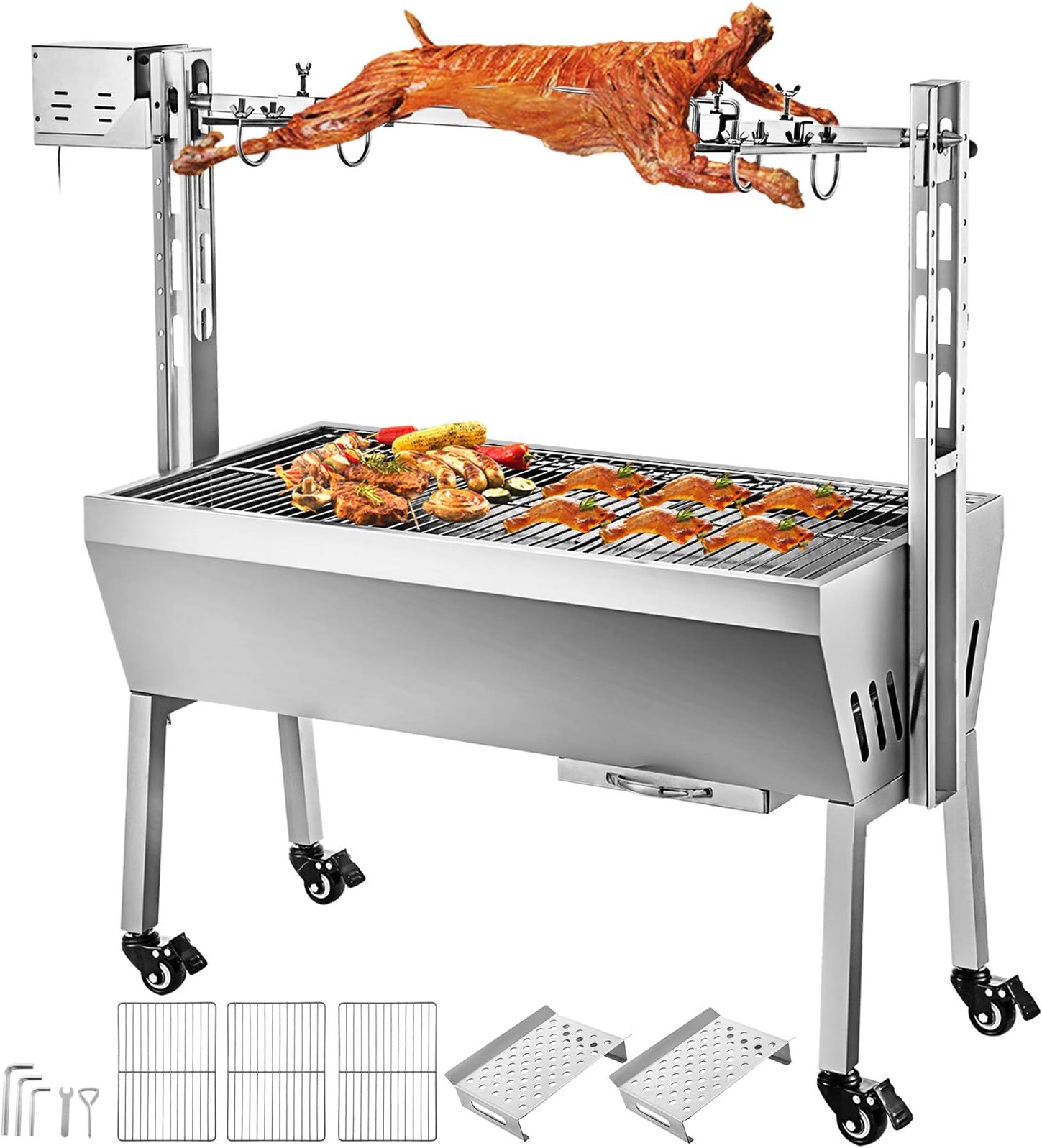 BBQ Rotisserie Kit Rotisserie Grill 40KG/88 LBS Electric Grill 25W Roaster Charcoal Spit Roast Machine 25W Charcoal Bearing Lamb Spit Roaster Hog Roasting Machine for Outdoor Picnic Camping