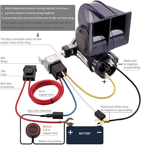 Vista 41 de FARBIN Bocina de aire para camión, bocina de tren eléctrica compacta, bocina de coche de 12 V 150 db súper fuerte con arnés de cableado, para cuerno