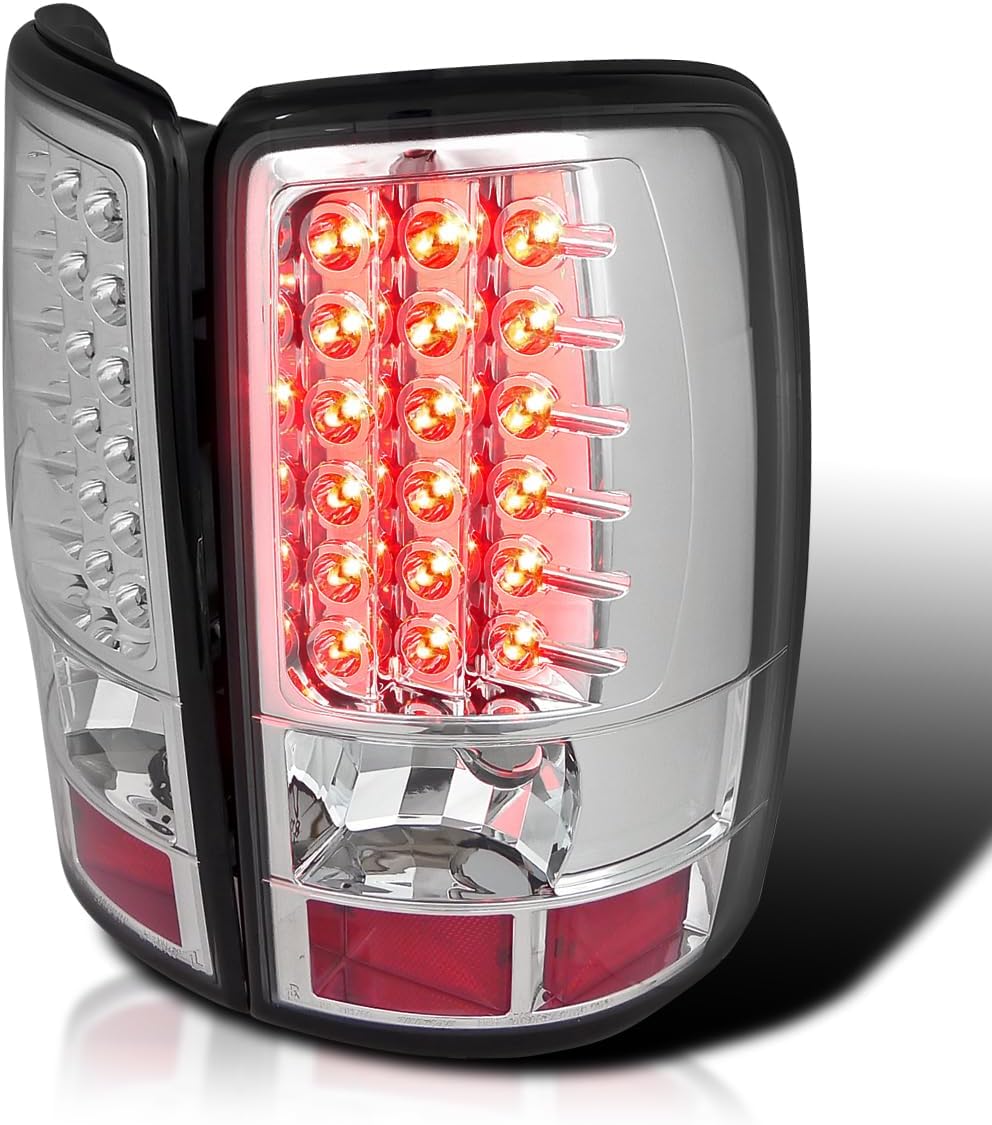SPEC-D TUNING LED Chrome Housing Clear Lens Tail Lights Compatible with 2000-2006 Chevy/GMC Suburban, Chevy Tahoe, GMC Yukon/Denali/XL, Left + Right Pair Assembly