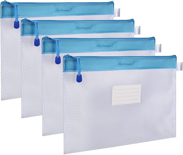 Wisdompro Zipper Pouch, 4 Packs Durable Letter Size Waterproof Mesh File Bag, Document Organizer