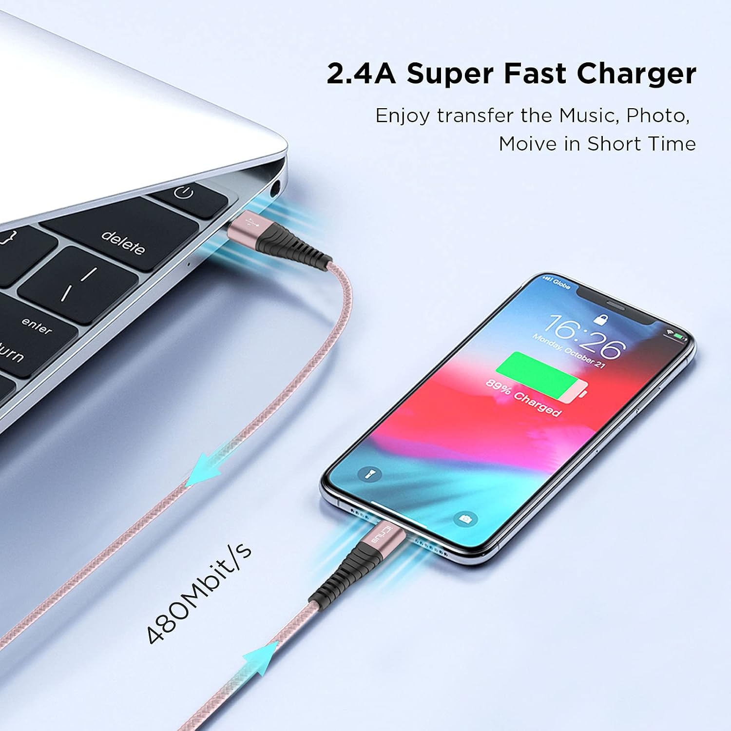 iCrius iPhone Charger, 3Pack 10FT MFi Certified Lightning Cable Nylon Braided High Speed USB Charging Cord Compatible with iPhone 12/Max/11Pro/11/XS/Max/XR/X/8/8P/7 and More (10FT, Rose Gold)