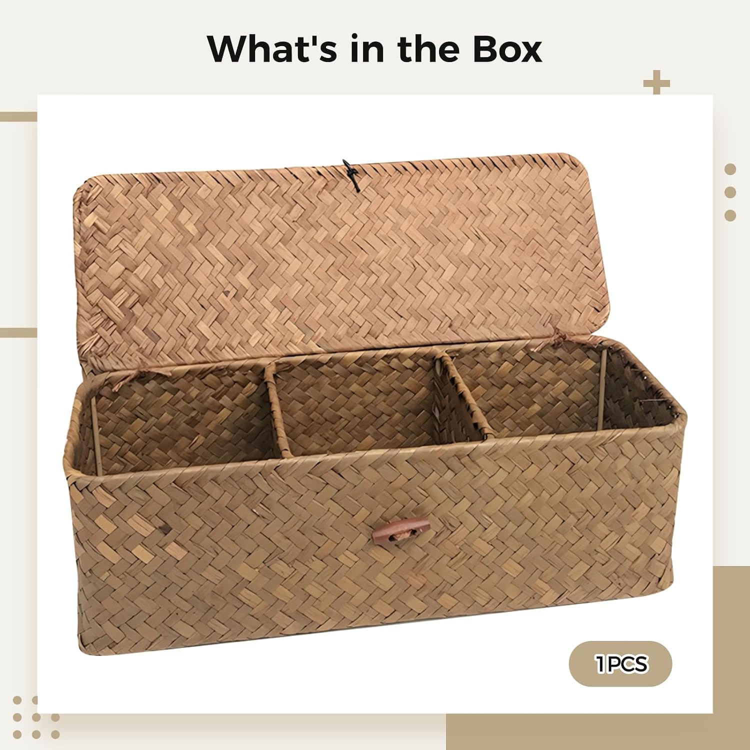 Seagrass Tank Basket with Lid, Woven Toilet Paper Basket, Wicker Baskets Organizer, Ideal for Bathroom, Closets and Living room,12.6 x 4.7 x 4.3 Inches
