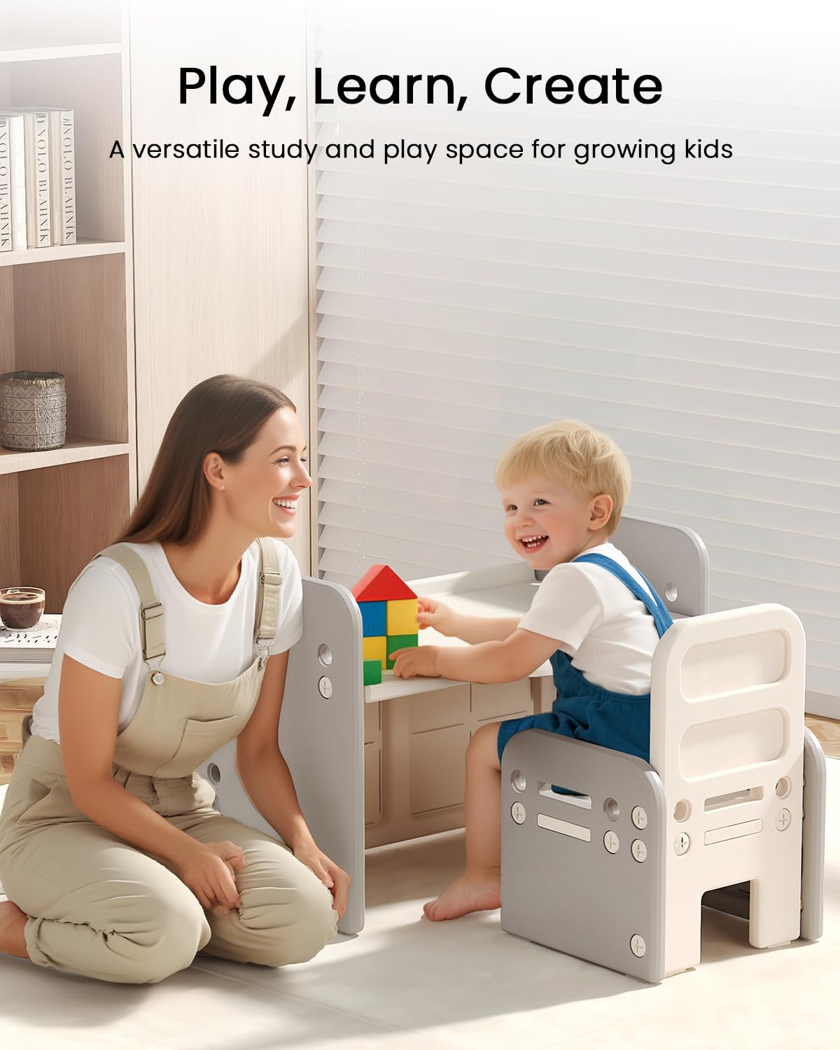 Kindertisch und Stuhl Set für Kinder, Aktivitätstisch mit Geneigter Tischplatte zum Malen, Lesen, Schreiben und Spielen(Grau)