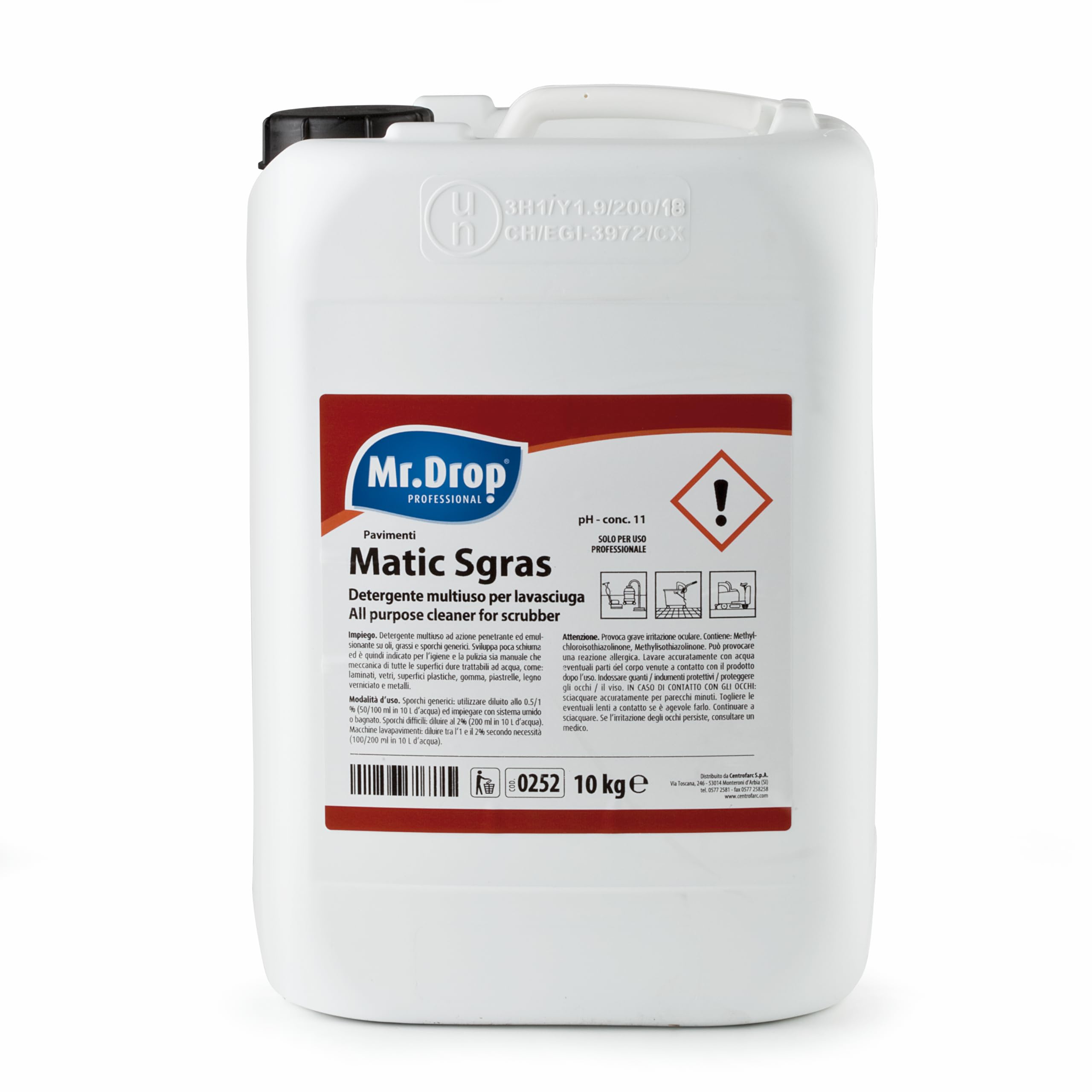 Mr.Drop® MATIC SGRAS DETERGENTE MULTIUSO PER LAVASCIUGA - 1 tanica da 10 kg