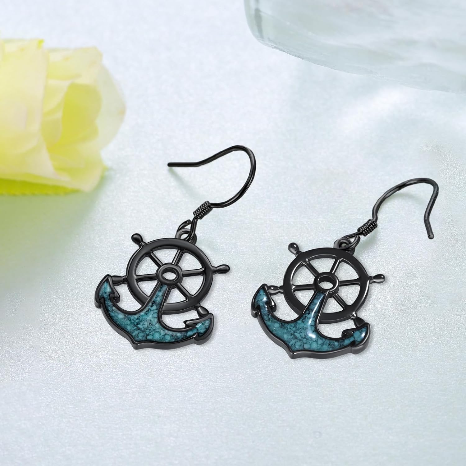 Anchor Earrings 925 Sterling Silver Anchor Turquoise Earrings Nautical Gifts Jewelry for Women - Image 3