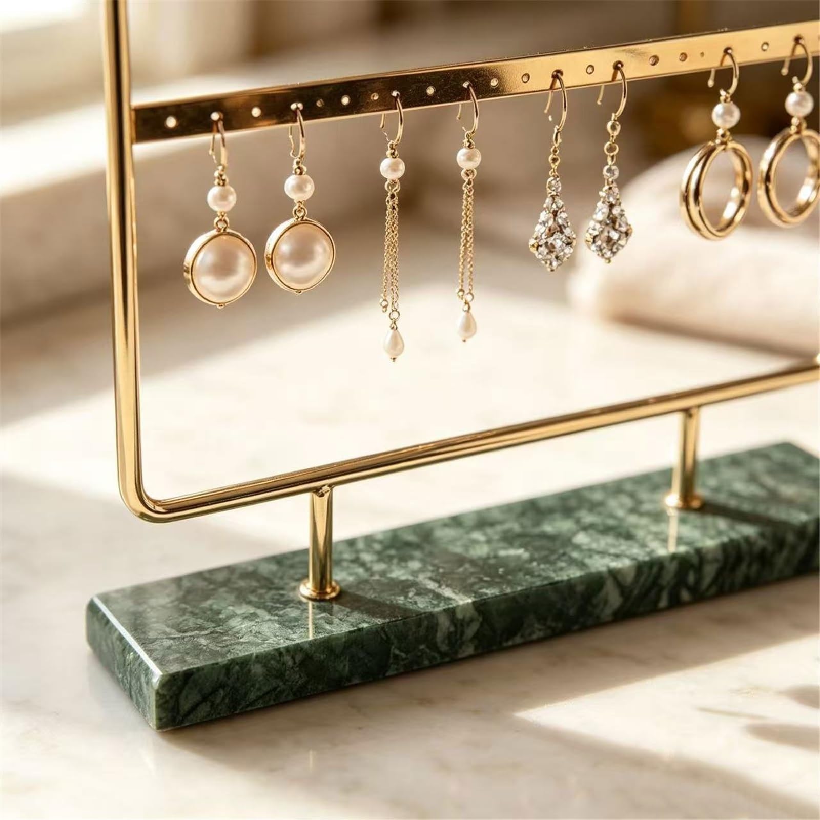 Soporte de joyería 2-Tier Metal Earring Display Stand with Marble Base Organizador de Joyas