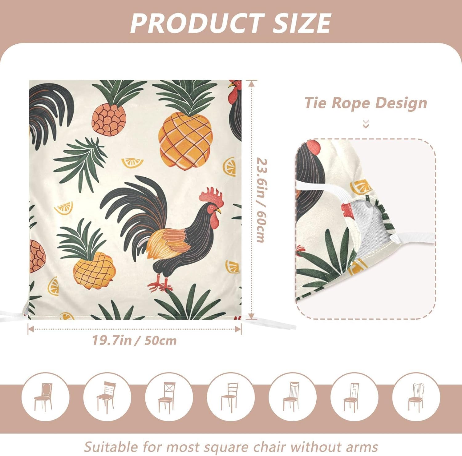 ALAZA Rooster Pineapples Chair Back Cover Set of 6, Washable Reusable Removable Chair Slipcovers Decorative Chair Cover for Home Kitchen Wedding Party
