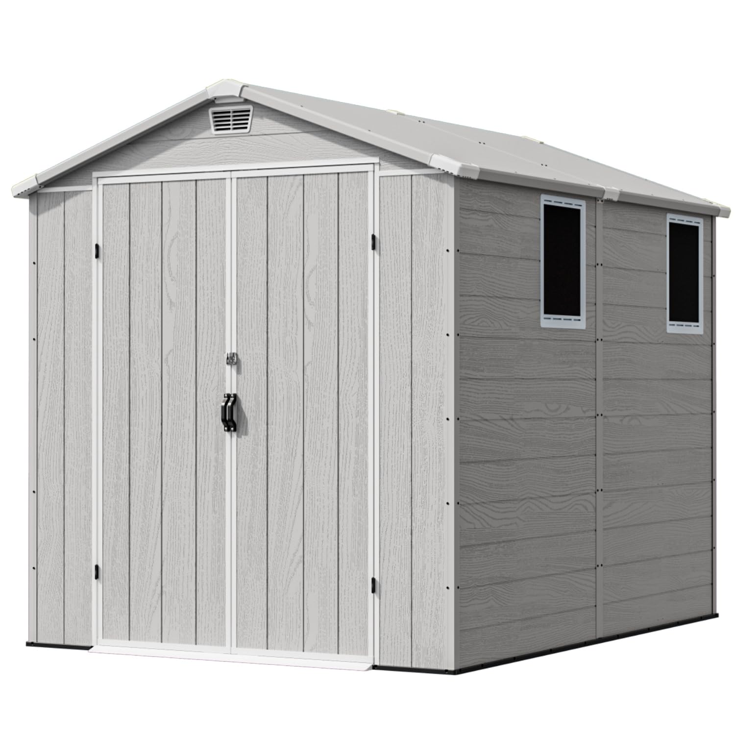 Devoko 6x8 FT Plastic Storage Shed, Waterproof Tool Storage Shed with Lockable Door and Window for Patio, Garden, Backyard, Light Gray