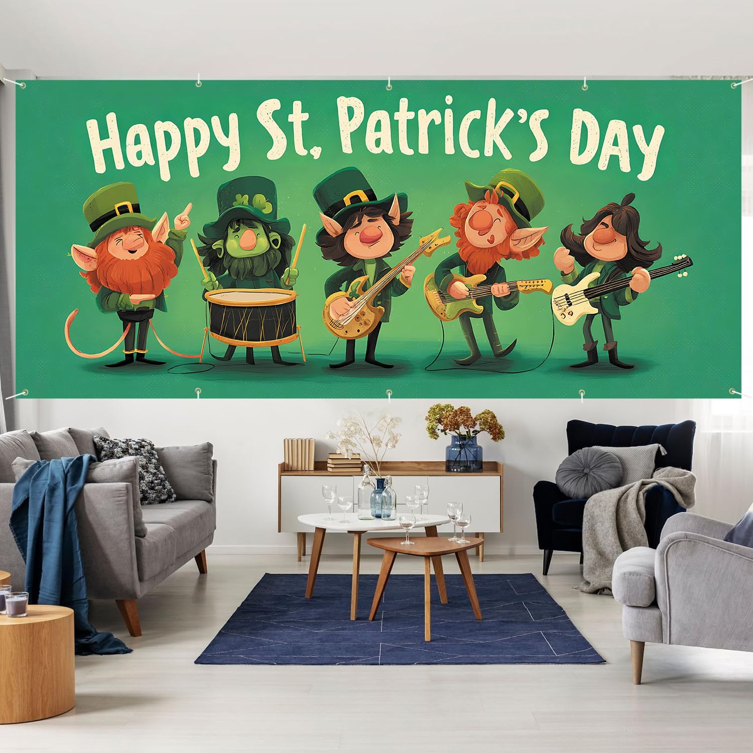7 * 16FT Happy St. Patrick's Day Garage Door Cover Decorations Happy St. Patrick's Day Garage Door Banner for Outdoor Indoor Party Photography Backdrop