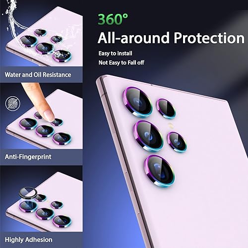 Miniatura 3 de Paquete de 2 protectores de lente de cámara para Samsung Galaxy S23 Ultra, 9H, vidrio templado, accesorios de anillo individual, paquete de 2