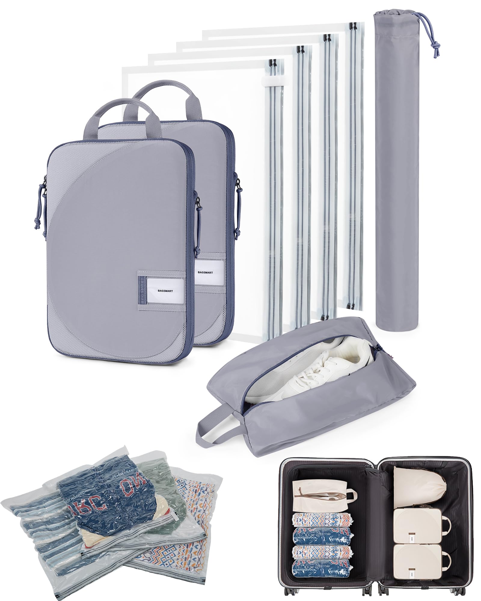 BAGSMART Wet Dry Bags 5 Pack, Travel Bags Reusable for Swimsuits (Grey)