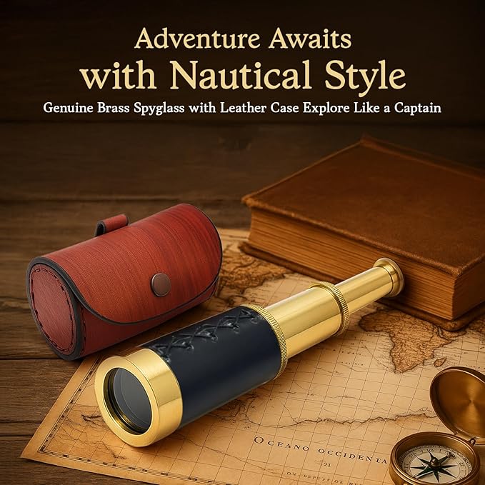 Telescopio Espía de Latón NauticalMart con Estuche de Cuero - 6 Pulgadas miniatura 2