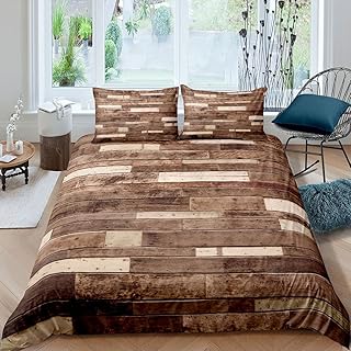 Juego de ropa de cama de madera para niños y niñas, adolescentes, color marrón, beige, con 2 fundas de almohada, 3 piezas, ropa de cama doble