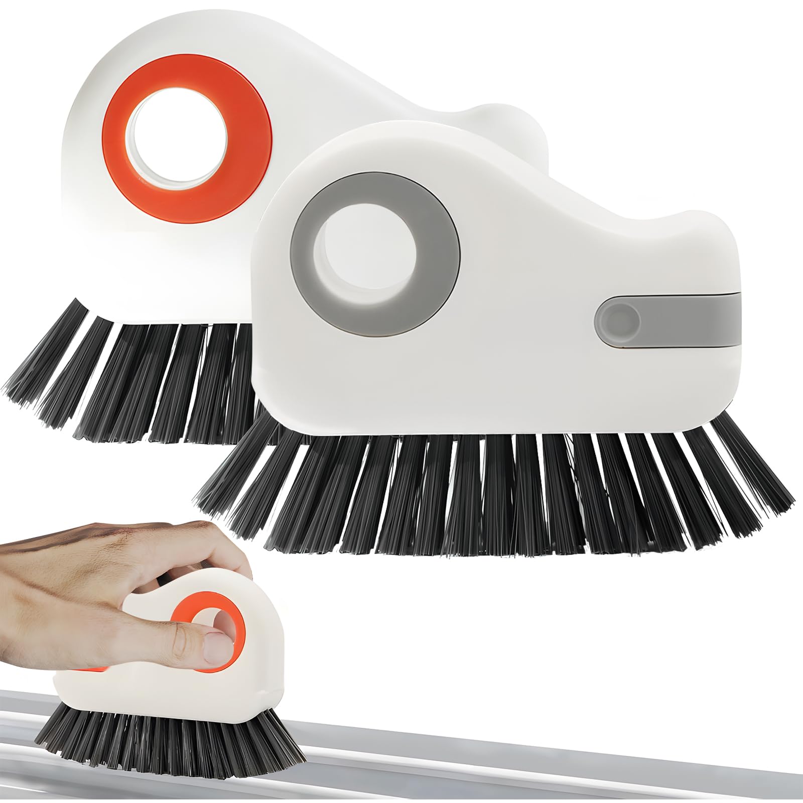 Spazzola per la pulizia delle scanalature 2 in 1, 2 spazzole per la pulizia delle fessure con raschietto nascosto, attrezzi per la pulizia delle guide delle finestre, spazzola per la pulizia