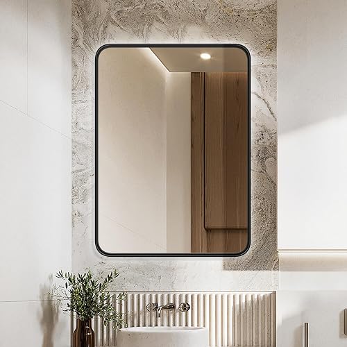 OLIXIS Bathroom Mirror for Over Sink, 30x22 Inch Wall Mount Mirror, Black