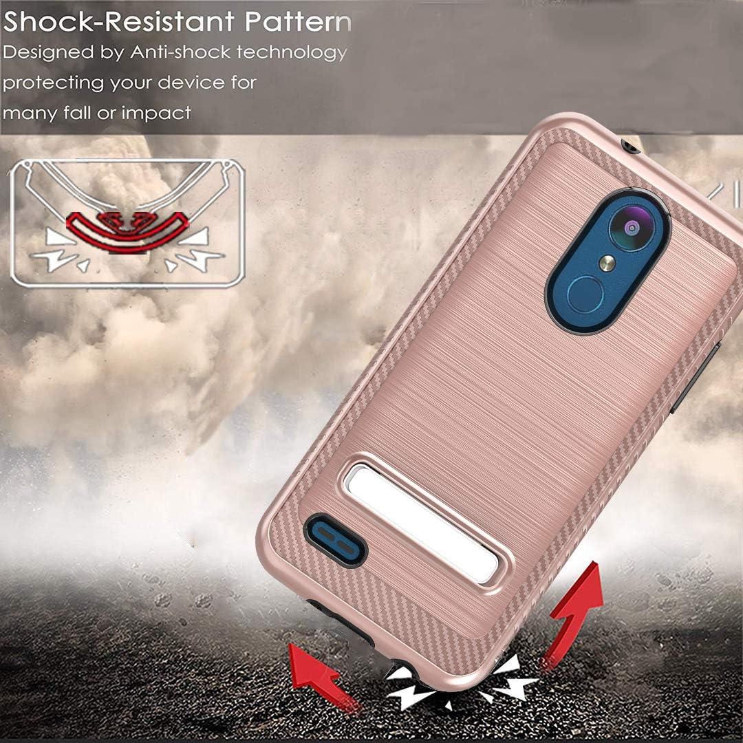 Androgate for LG Rebel 4 LTE Phone case, Aristo 3/ Phoenix 4/ Aristo 2/ Aristo 2 Plus/Tribute Dynasty/Fortune 2/ K8 2018/ Zone 4 Case, Shockproof Protective Cover Case with Kickstand, Rose Gold