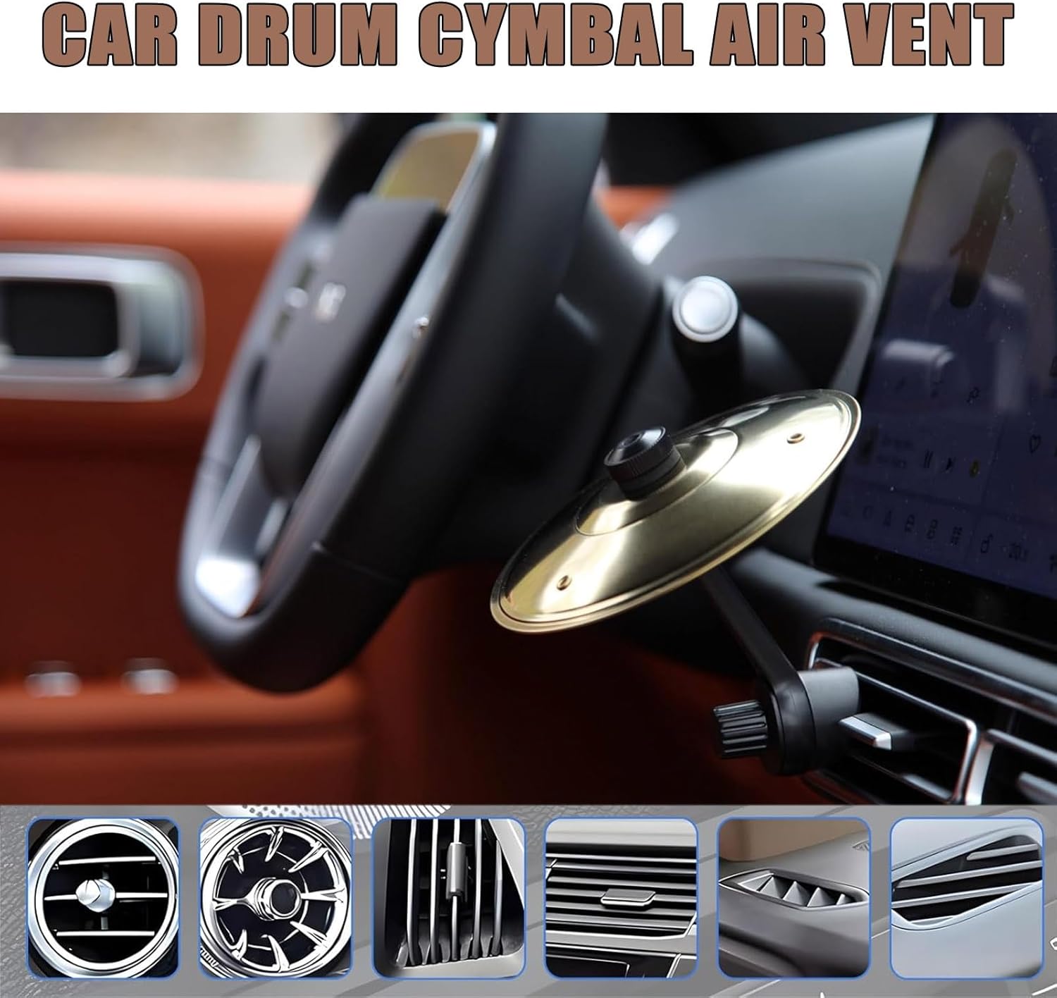 Car Cymbal Air Vent for Fun Driving Easy Clip-On Mini Drum Compact Durable Music Accessory Perfect Ride Suitable 3 Automotive Air Conditioner Cleaner Brush for Music Lovers All Types of Vehicles(2pc)