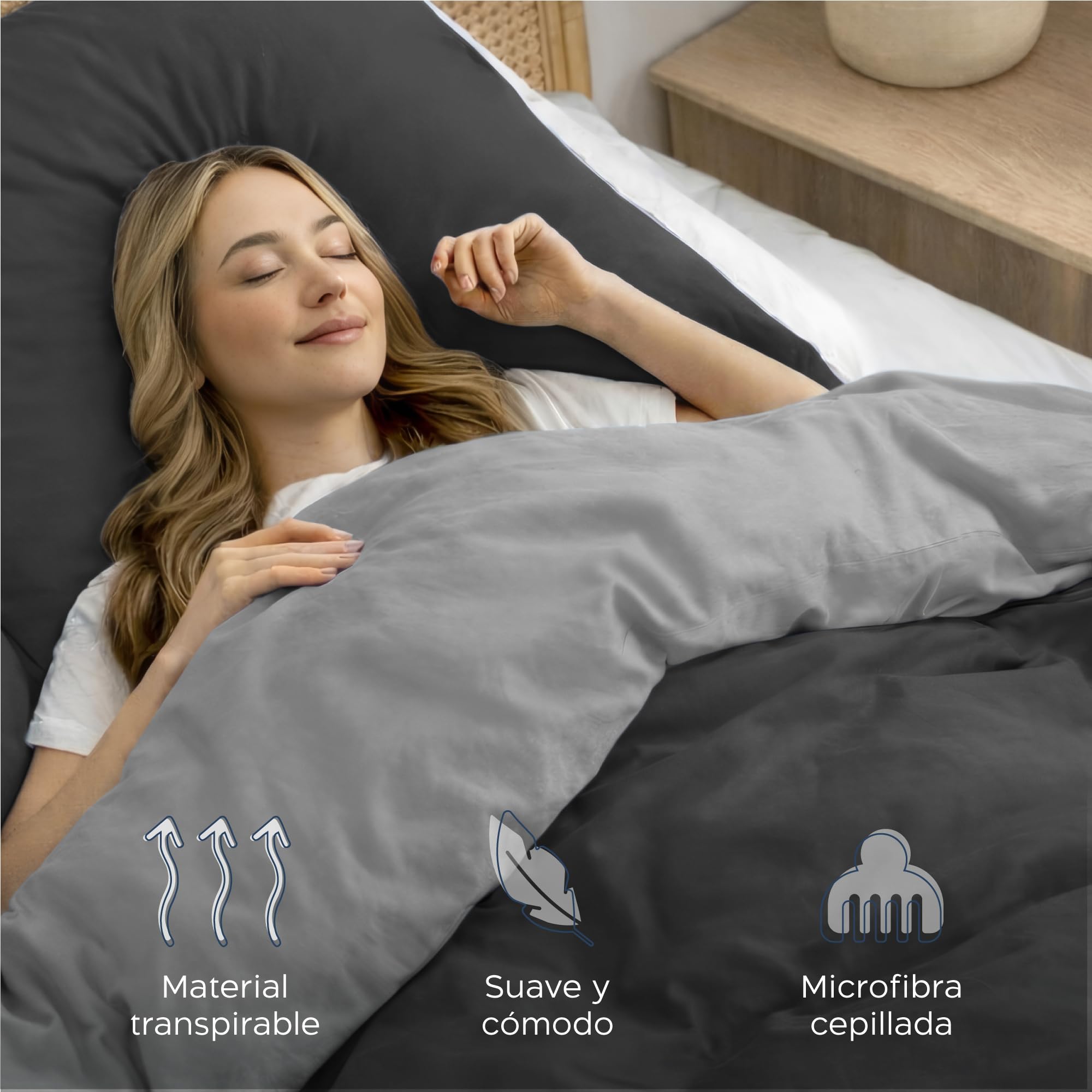Twinzen Funda Nordica Cama 135 x200cm Reversible Gris Oscuro/Gris Claro, con 1 Funda de Almohada de 50x70 cm - Fundas Nordicas Cama 135 Microfibra - Oeko-Tex