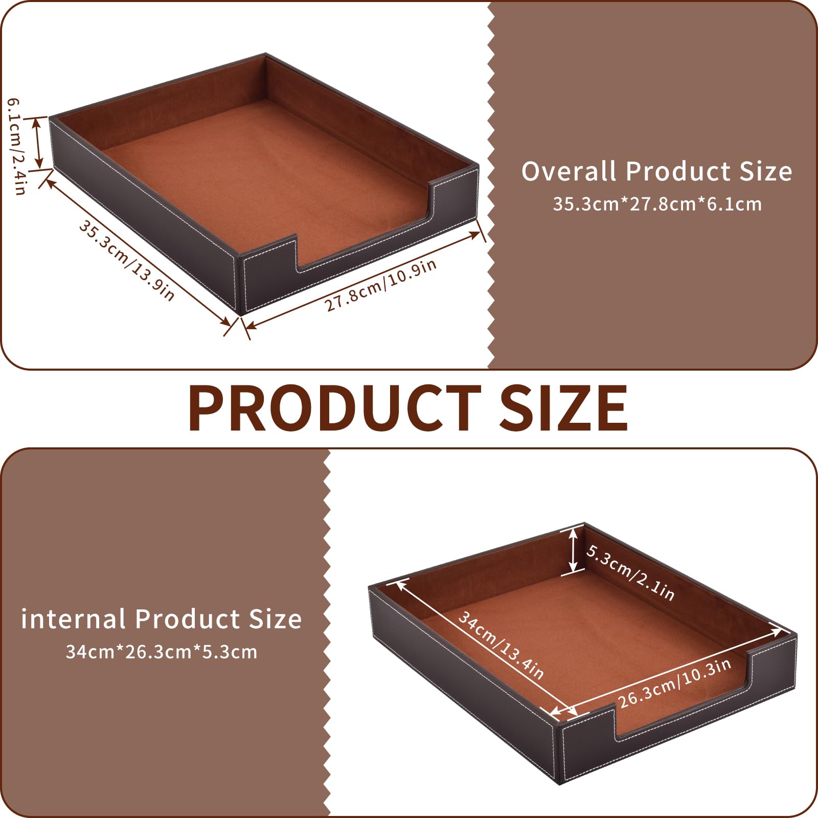 XNONE Leather Letter Tray,Office Supplies Desk Organizer,Stackable File Tray Organizer for Mail Paper Files Magazines Jewelry Cosmetics,Luxury Letter Holder&Multifunction Desktop Storage Box (Brown) - Image 4
