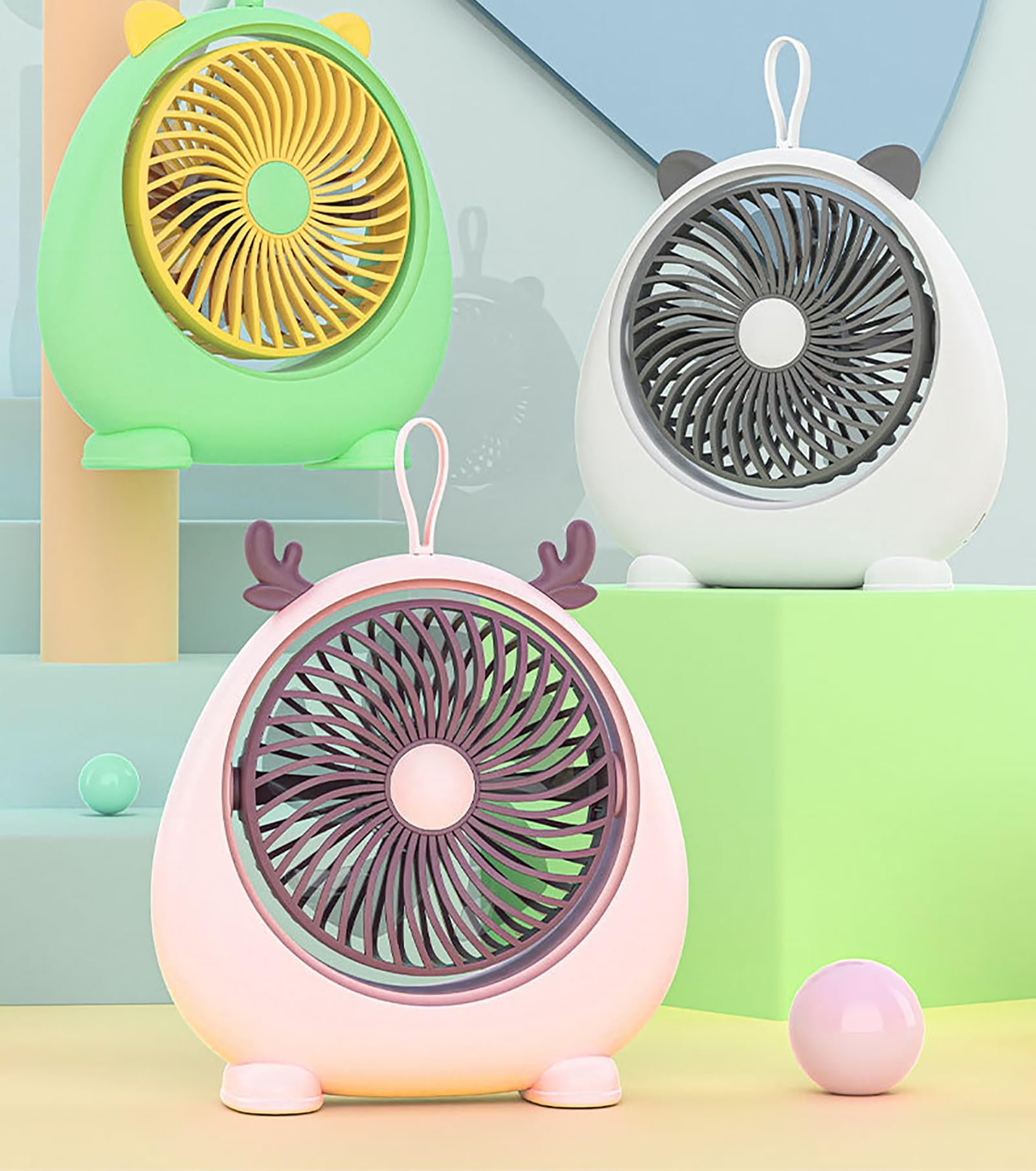 Ventilatore da tavolo portatile e ricaricabile, ultra silenzioso, a 3 velocità, con inclinazione regolabile di 90° e manico robusto, perfetto per camera da letto e ufficio domestico (rosa)