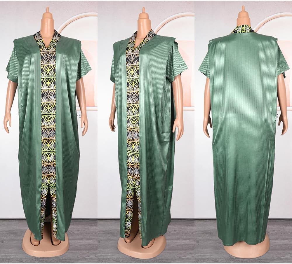 HD African Print Bubu Dress for Woman Rhinestone Pattern Rich Aunty Casual Maxi Gown - Image 3