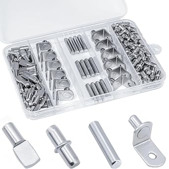 120Pcs Shelf Pins Kit,4 Styles Nickel Plated Shelf Support Pegs,Plated Shelf Pins Holders for Bookcase Kitchen Closet Shelf Shelves Furniture Cabinet,5mm 1/4 inch cabinet shelf pegs