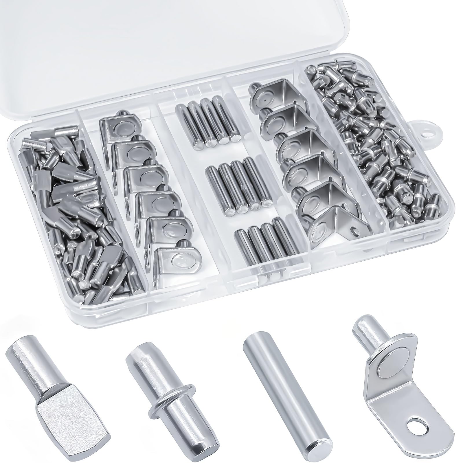 Kit De 104 Chevilles Pour étagères - 4 Styles - Acier Nickelé 5mm & 1/4 Pouce