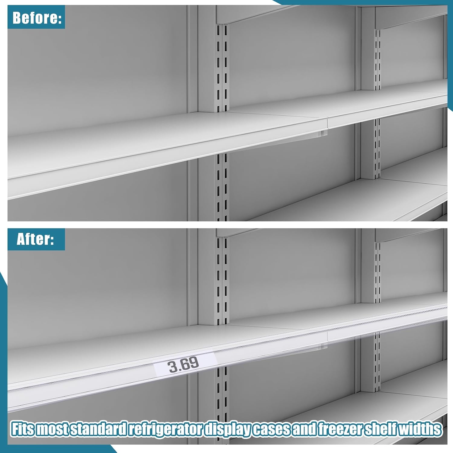 Fulmoon 25 Pack Shelf Label Strips Snap-in 1.25” H Angled Shelf Strip Price Tag Grippers Fits Standard Gondola Channel Clear Plastic Front/Clear Back Sign Holder for 48” Long